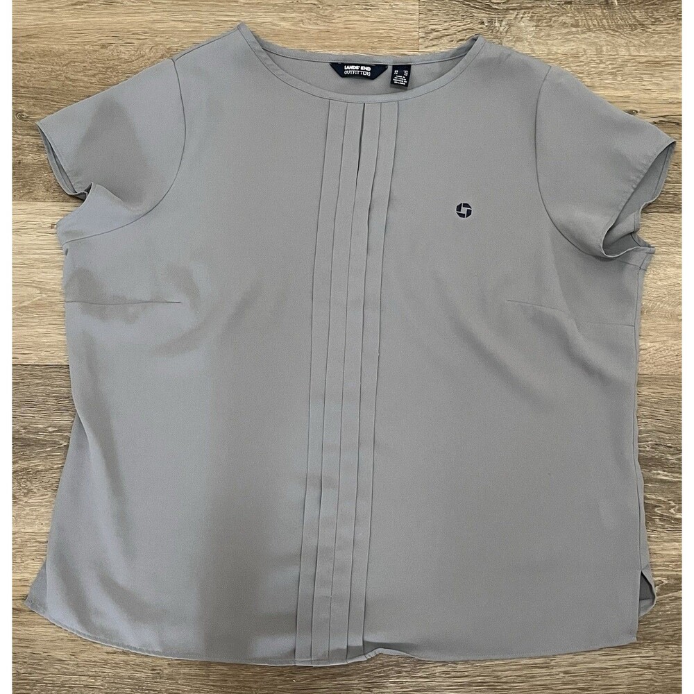 Lands’ End Outfitters Women’s 18W Gray Pleated Front Short Sleeve Blouse Top
